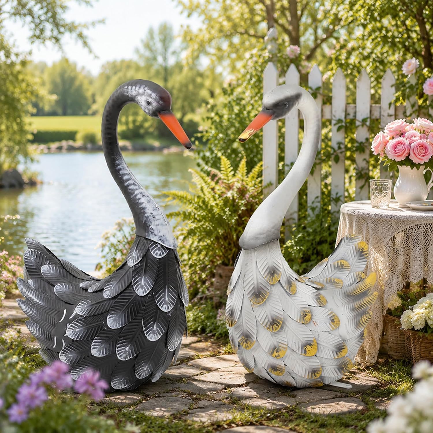 Metal Swan Garden Statues
