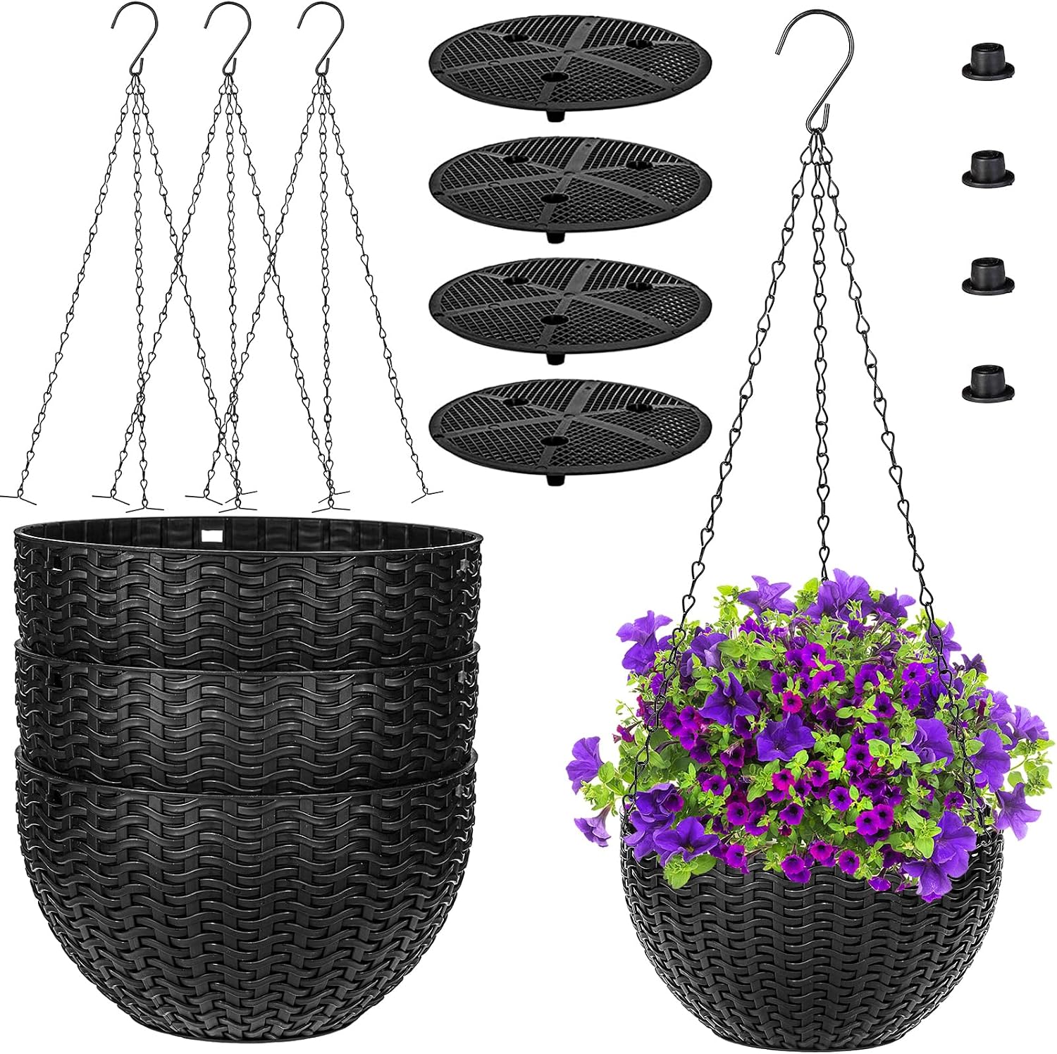 14 Inch Espresso Brown Resin Woven Hanging Basket