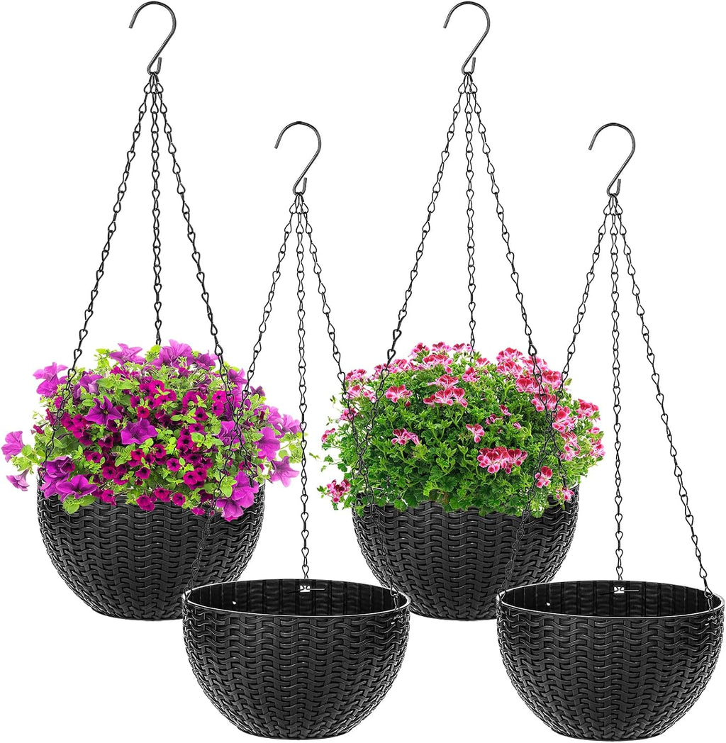 14 Inch Espresso Brown Resin Woven Hanging Basket