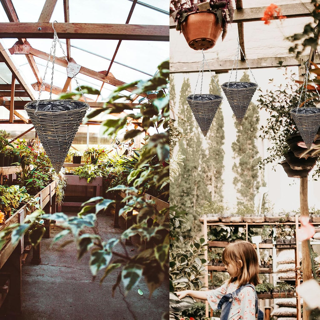 2 Pack Cone Shaped Rattan Hanging Planters
