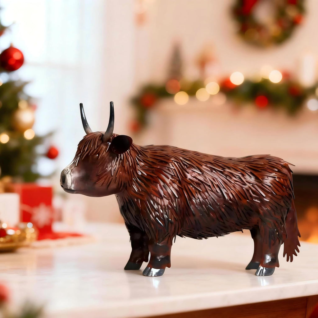 Metal Highland Cow Garden Statue