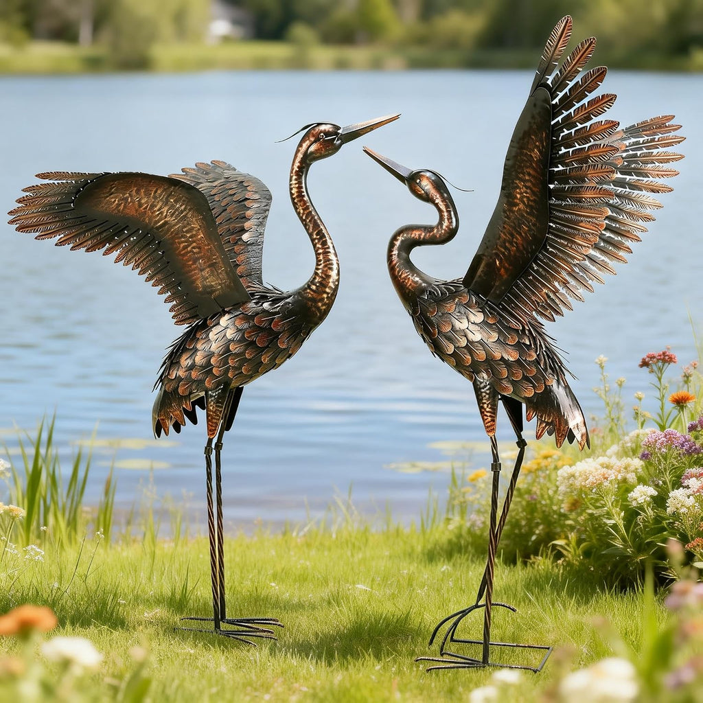 Metal Heron Crane Garden Statue