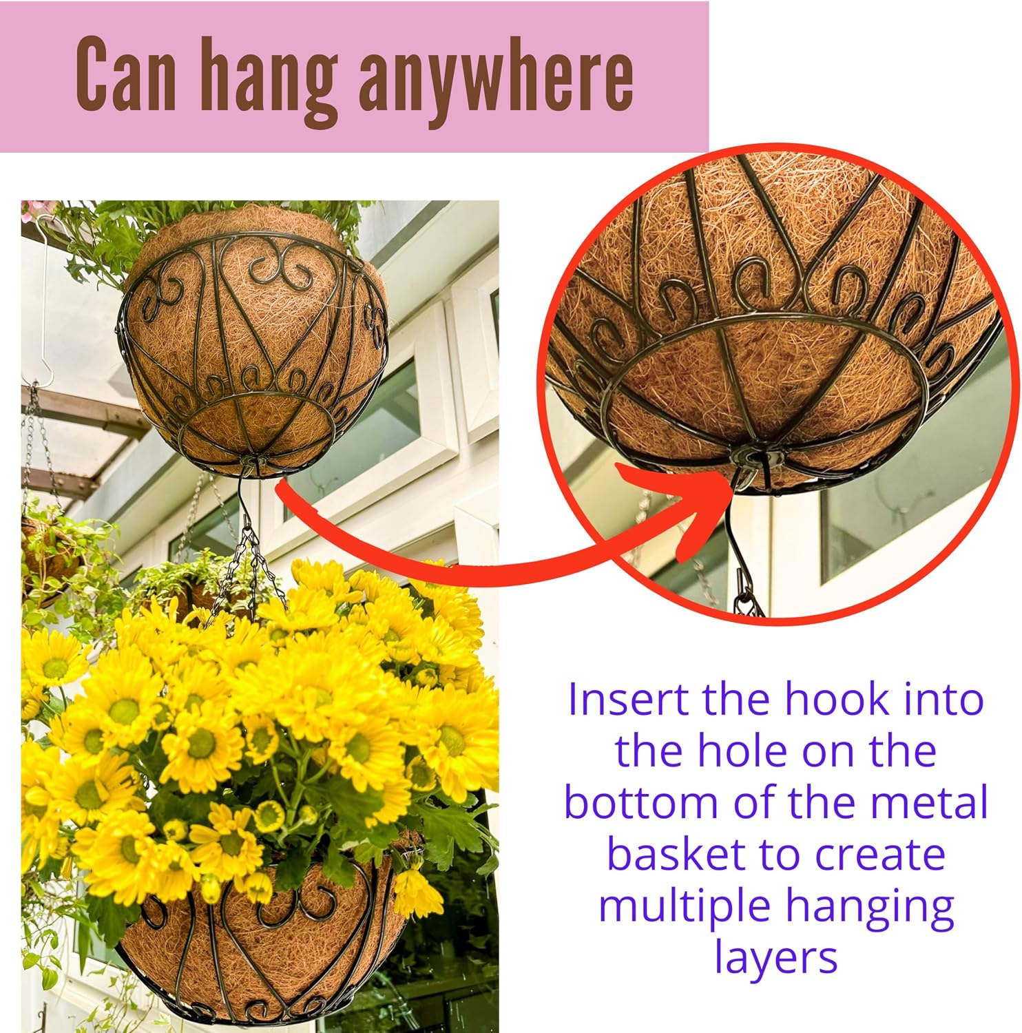 2 Pack 10 Inch Black Metal Coco Liner Hanging Baskets