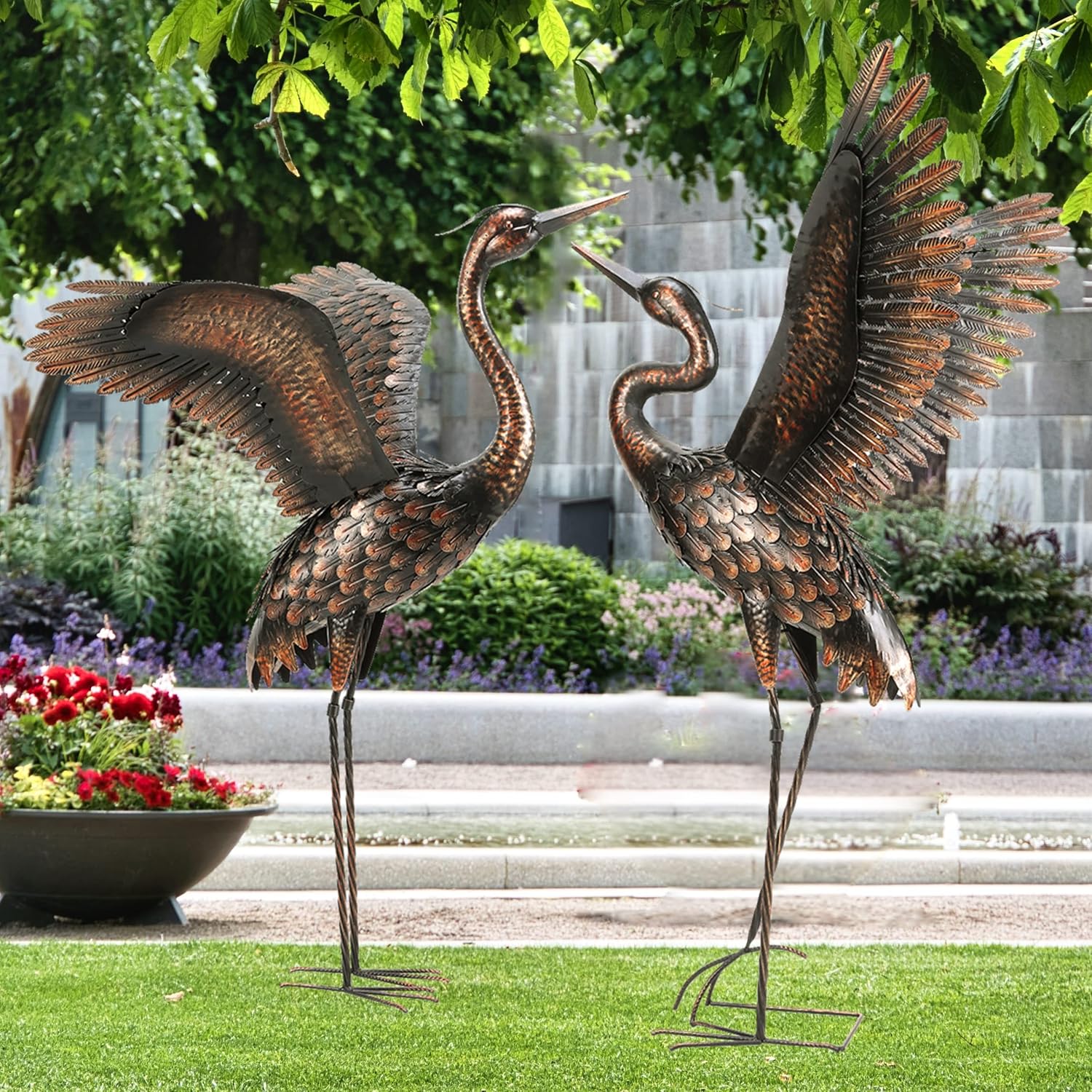 Metal Heron Crane Garden Statue