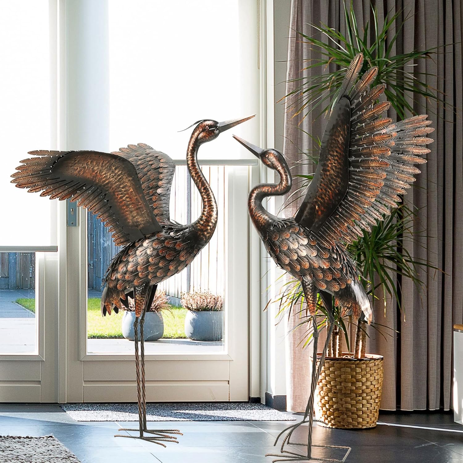 Metal Heron Crane Garden Statue